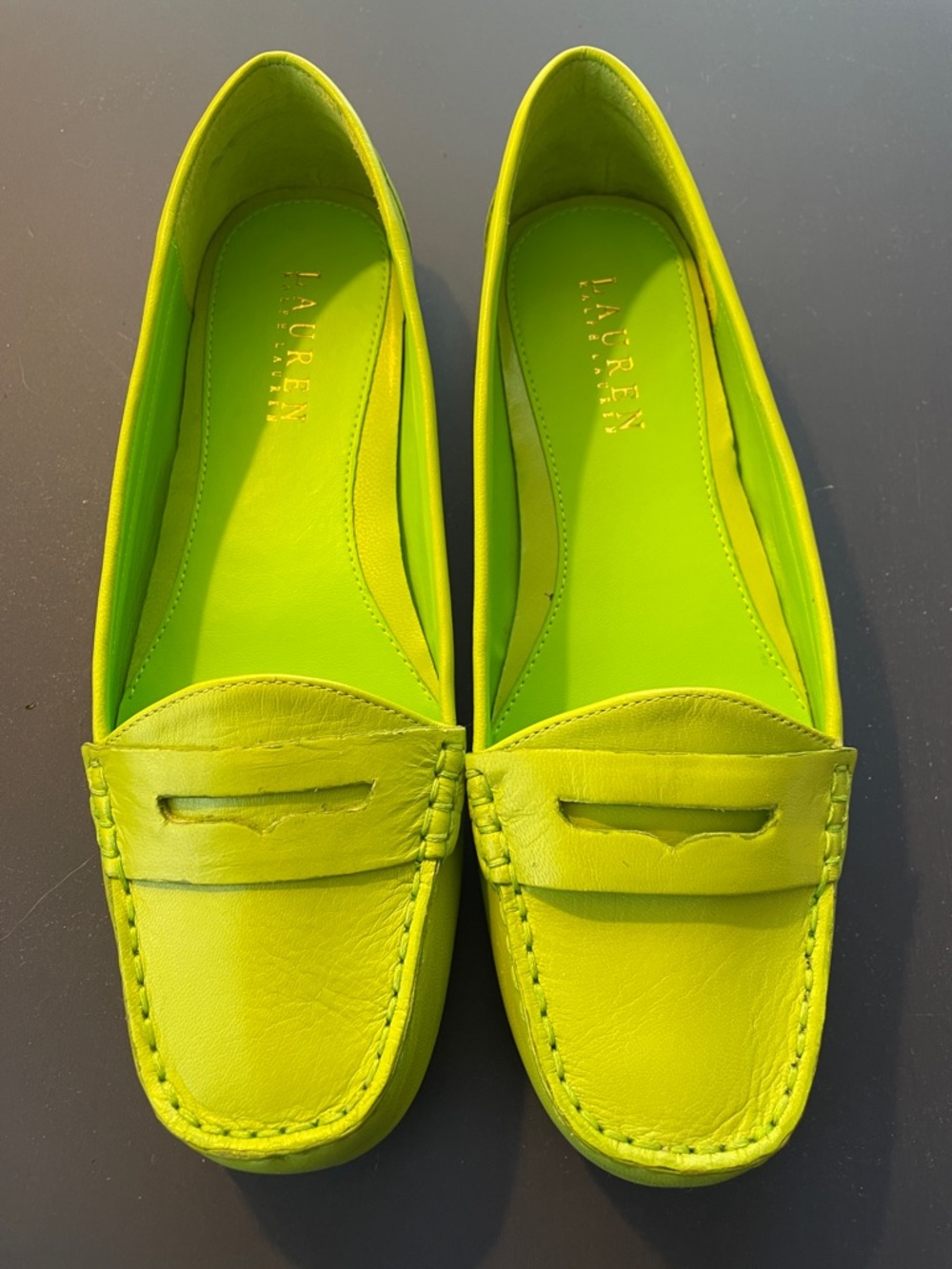 Lauren Ralph Lauren Neon Green Leather Penny Loafers